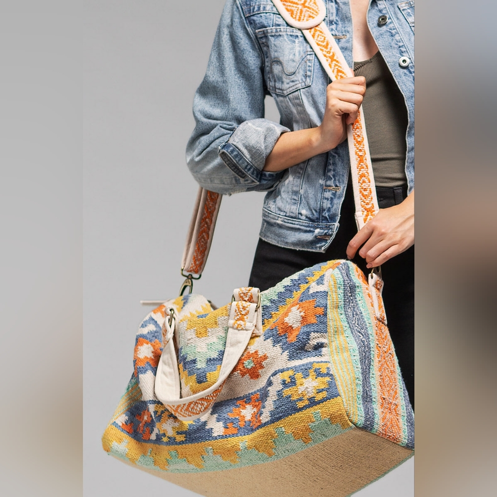 Boho Chic Travel Bag - Navajo Southwest Inspired Design - Handmade Fine Cotton